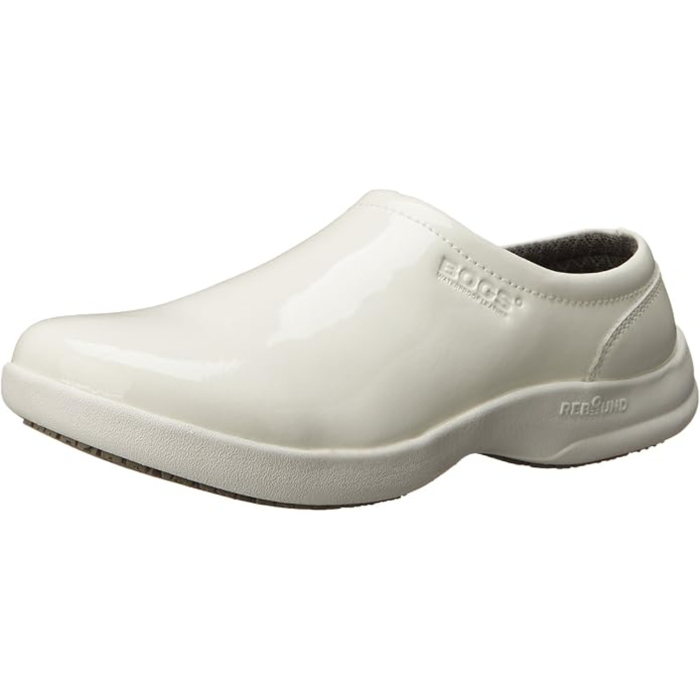 BOGS Womens Clogs Size 8 White Ramsey Patent Leather Shoes